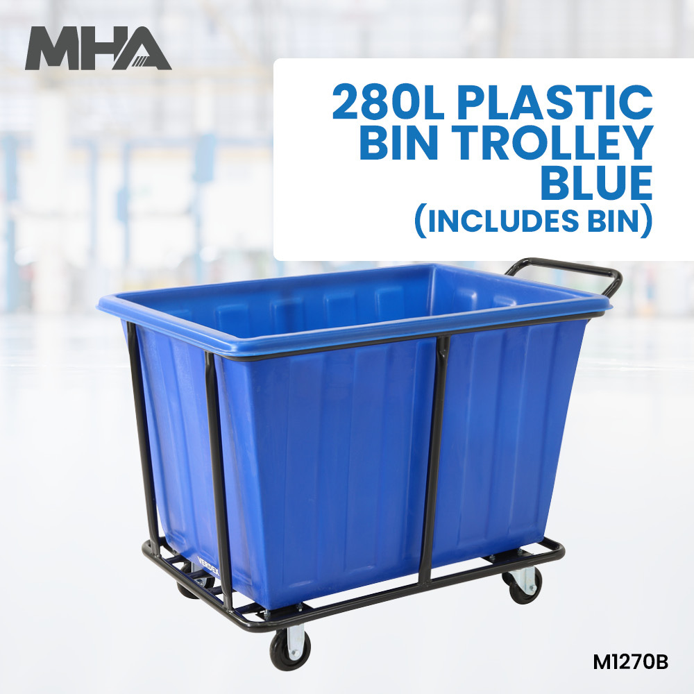 280L Plastic Bin Trolley - Blue