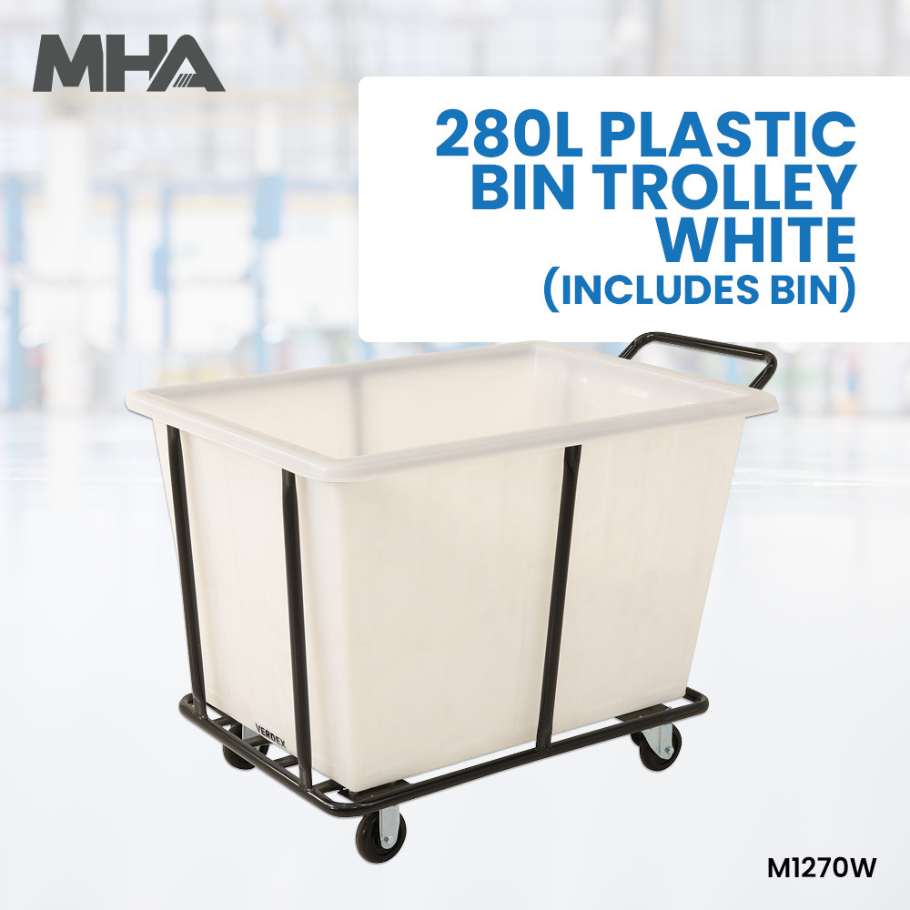 280L Plastic Bin Trolley - White