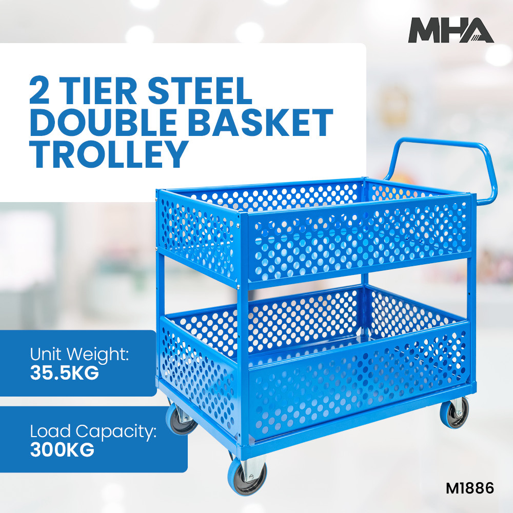 2 Tier Steel Double Basket Trolley