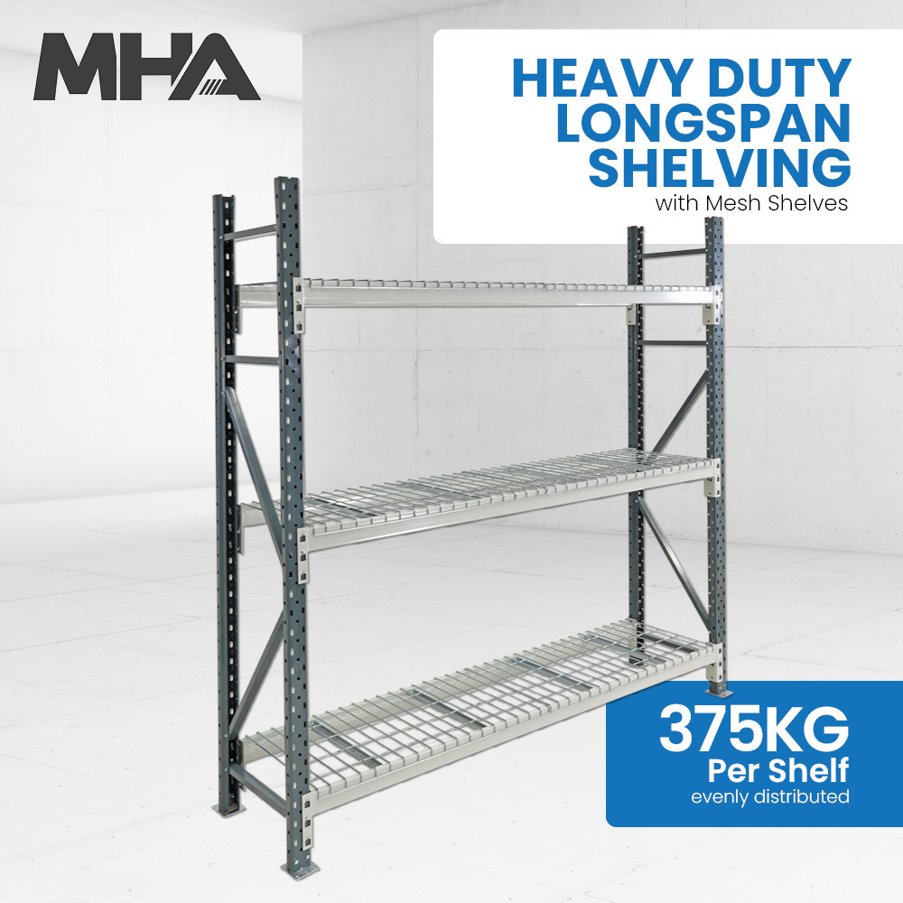 Heavy Duty Longspan Shelving (with Mesh Shelves)