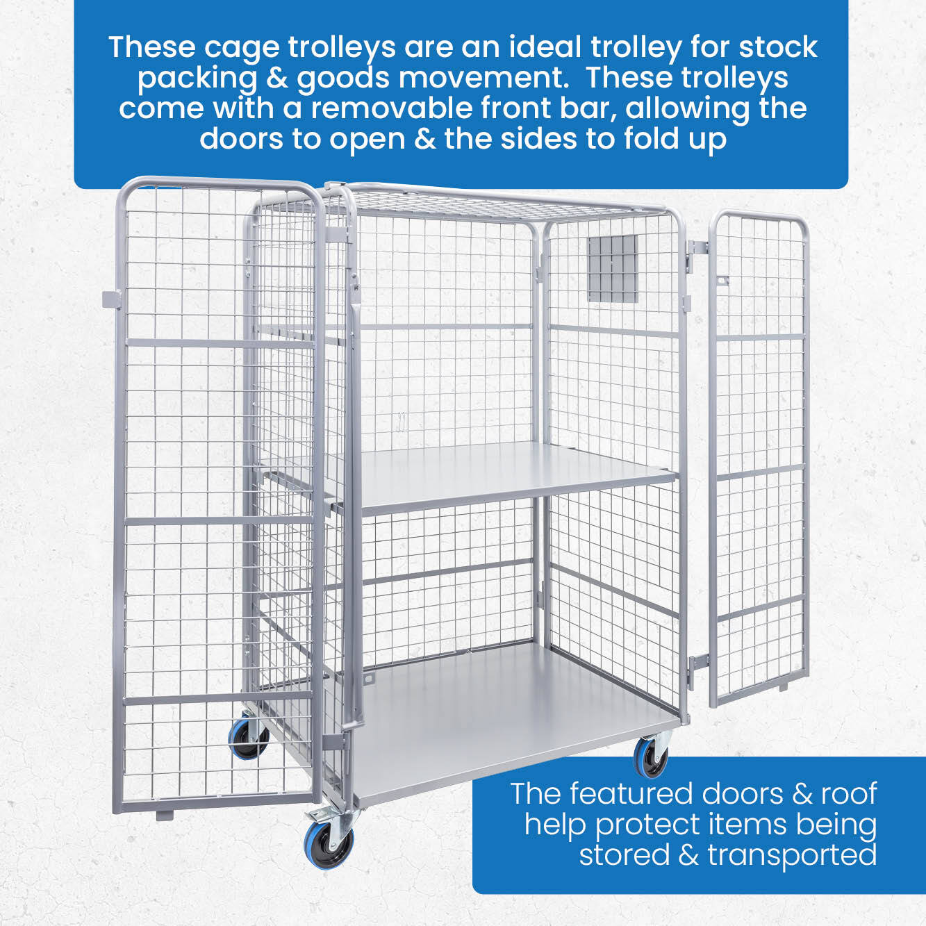 Heavy Duty Mesh Cage Trolley (with Doors & Roof)