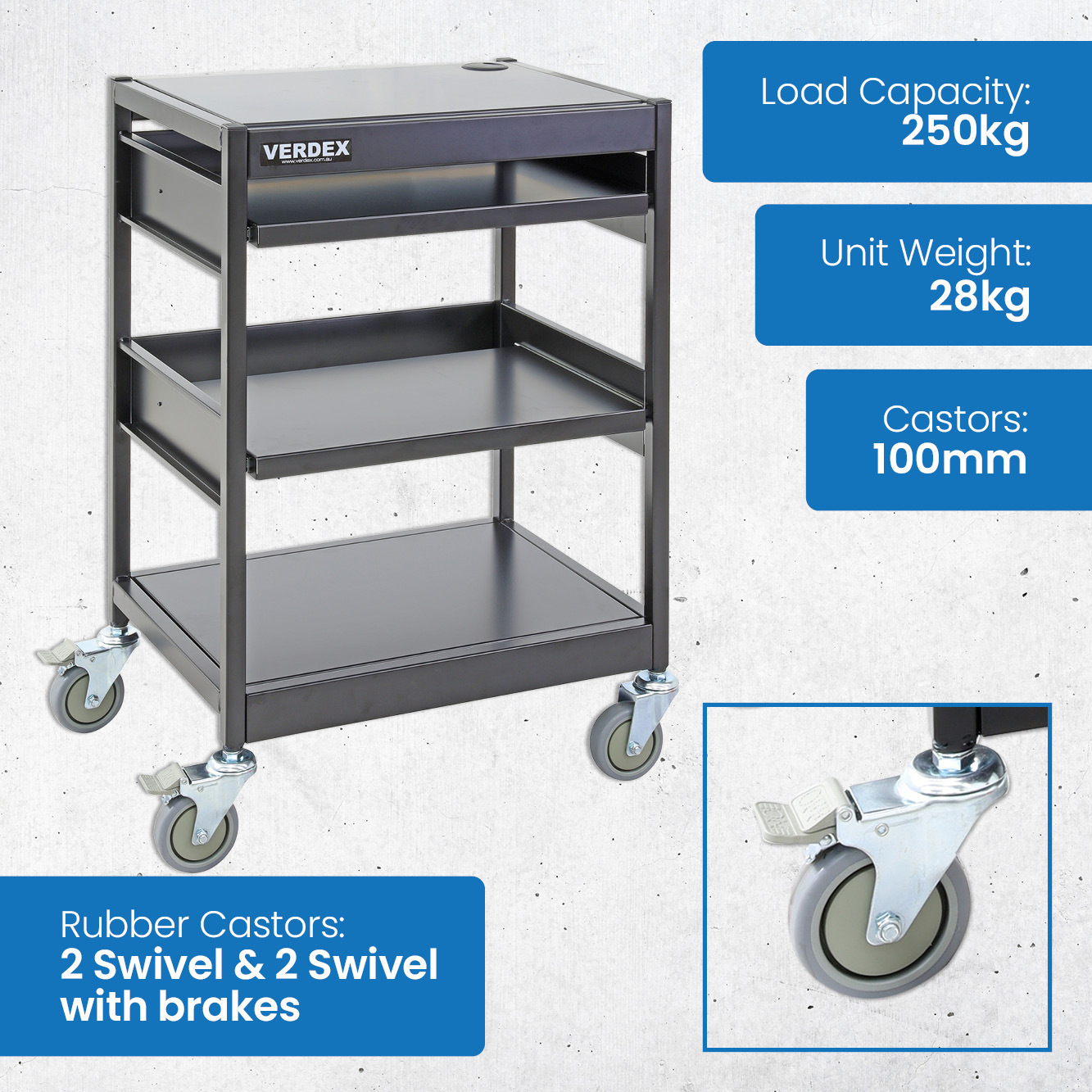 3 Tier Steel Computer Cart with Slide Out Shelf