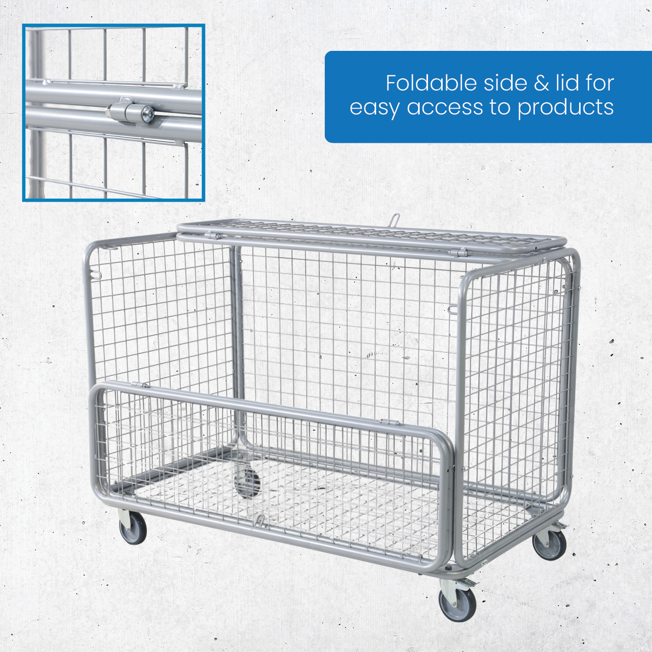 Mesh Trolley With Folding Lid & Side