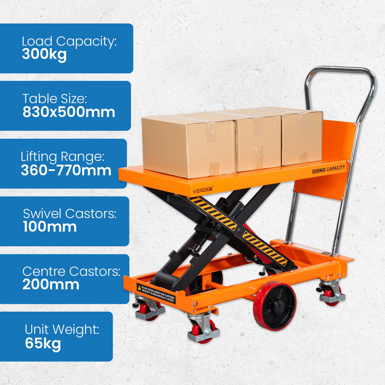 Spring Scissor Lift Trolley with Centre Wheel Kit