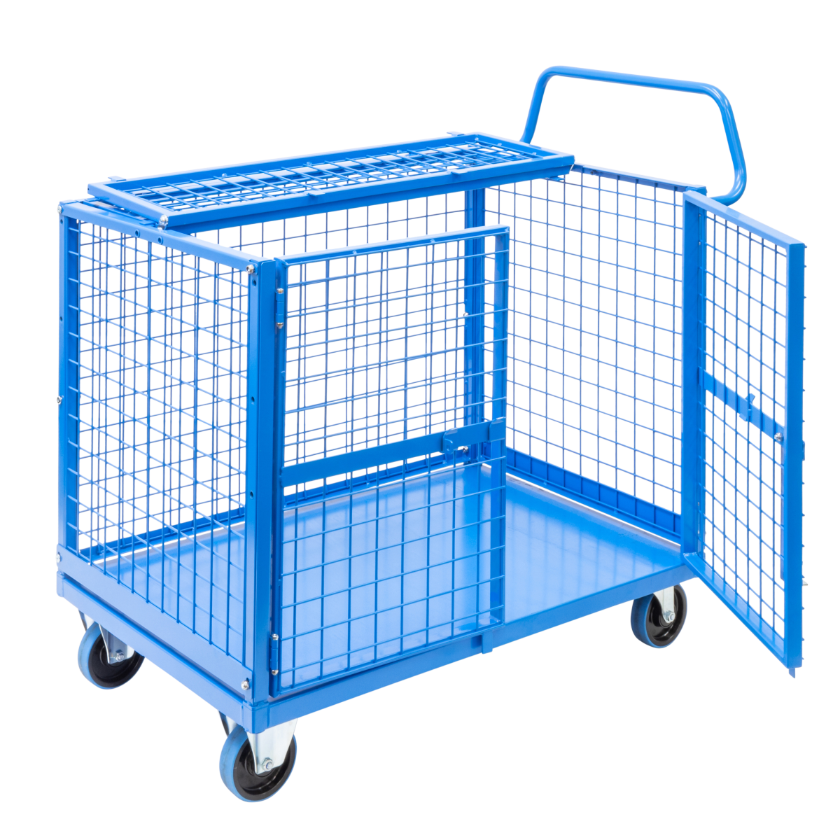 Mesh Cage Trolley with Drop Down Gate & Lockable Lid