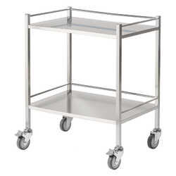 Double Stainless Steel Instrument Trolley (with Rails & No Drawer)