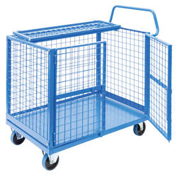 Mesh Cage Trolley with Lockable Double Swing Mesh Doors & Lockable Lid