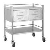 Stainless Steel Instrument Trolley - With 4 Drawers Side by Side